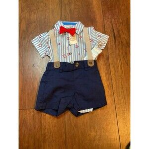 Cat & Jack Fourth Of July Outfit Suspenders 6-9 Months NWT Shirt Shorts Set